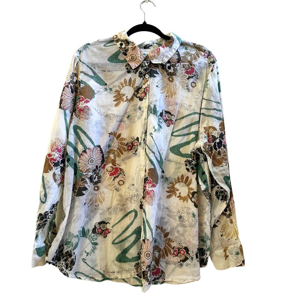 Blair 2XL 100% Cotton Floral Botanical Boho Button Up Shirt